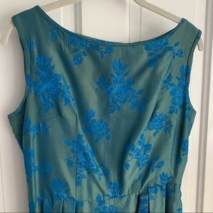 Vintage handmade jacquard dress stunning floral green blue jade